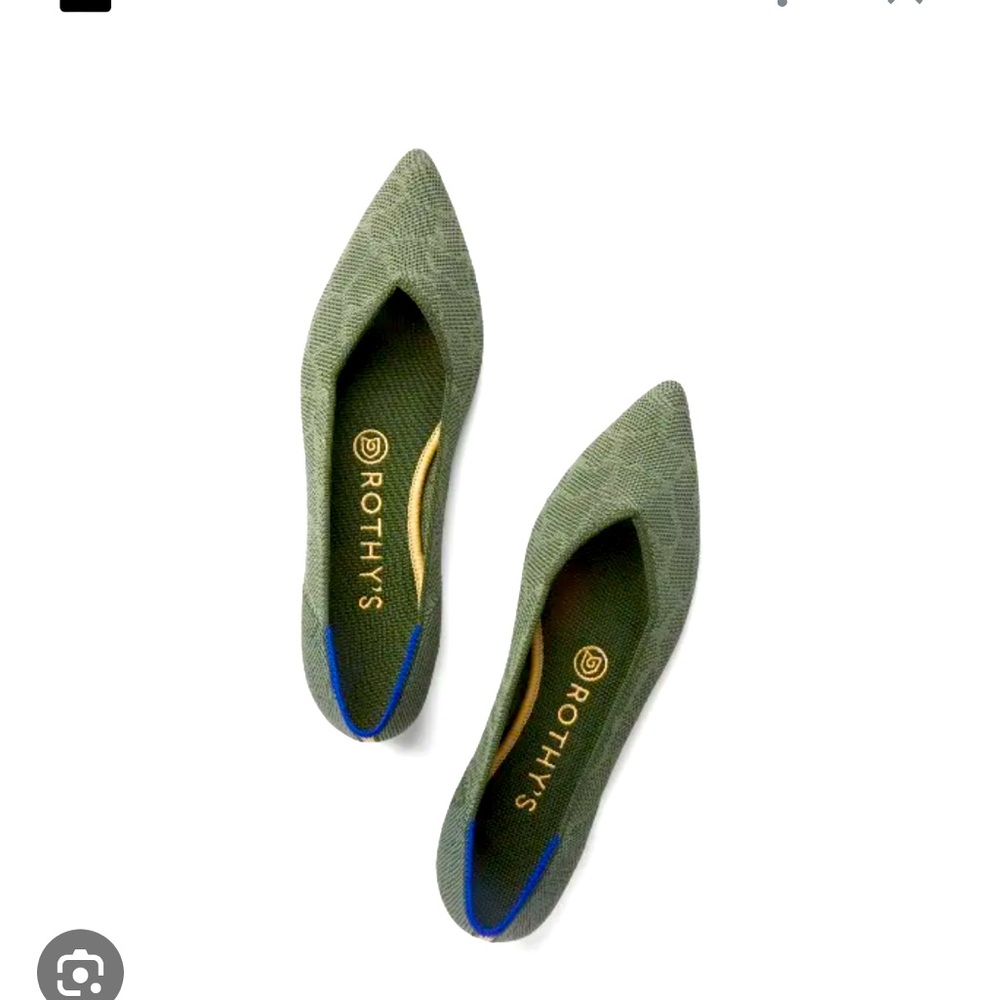 Rothy's Olive Pointed Toe Flats with Blue Heel Trim